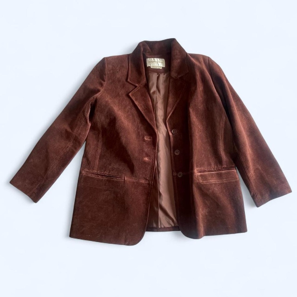 Margaret Godfrey chocolate brown suede blazer‎ with satin lining size Petite 8